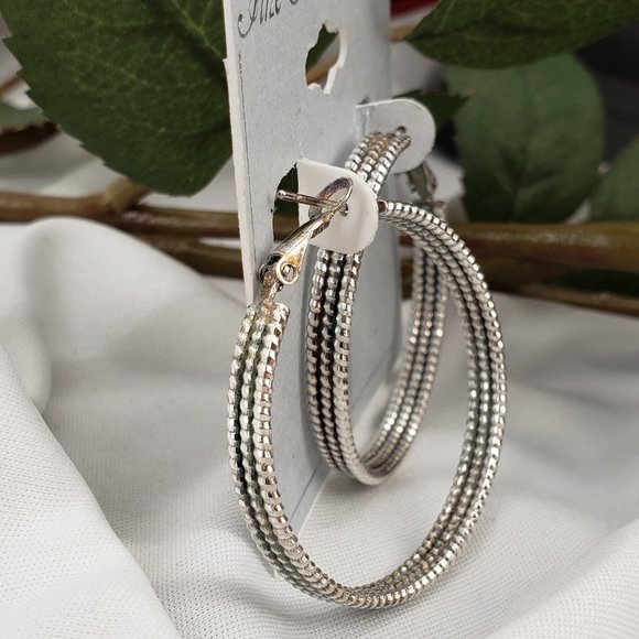 Silver Plated Hoop Earrings NWT - Picture 2 of 3